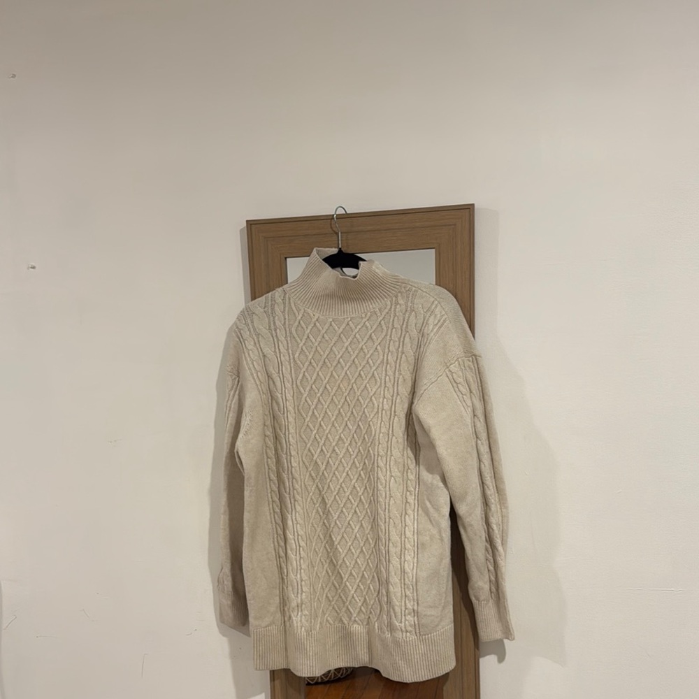 H&M Cream Cowl Neck Sweater with Cable Knit Design